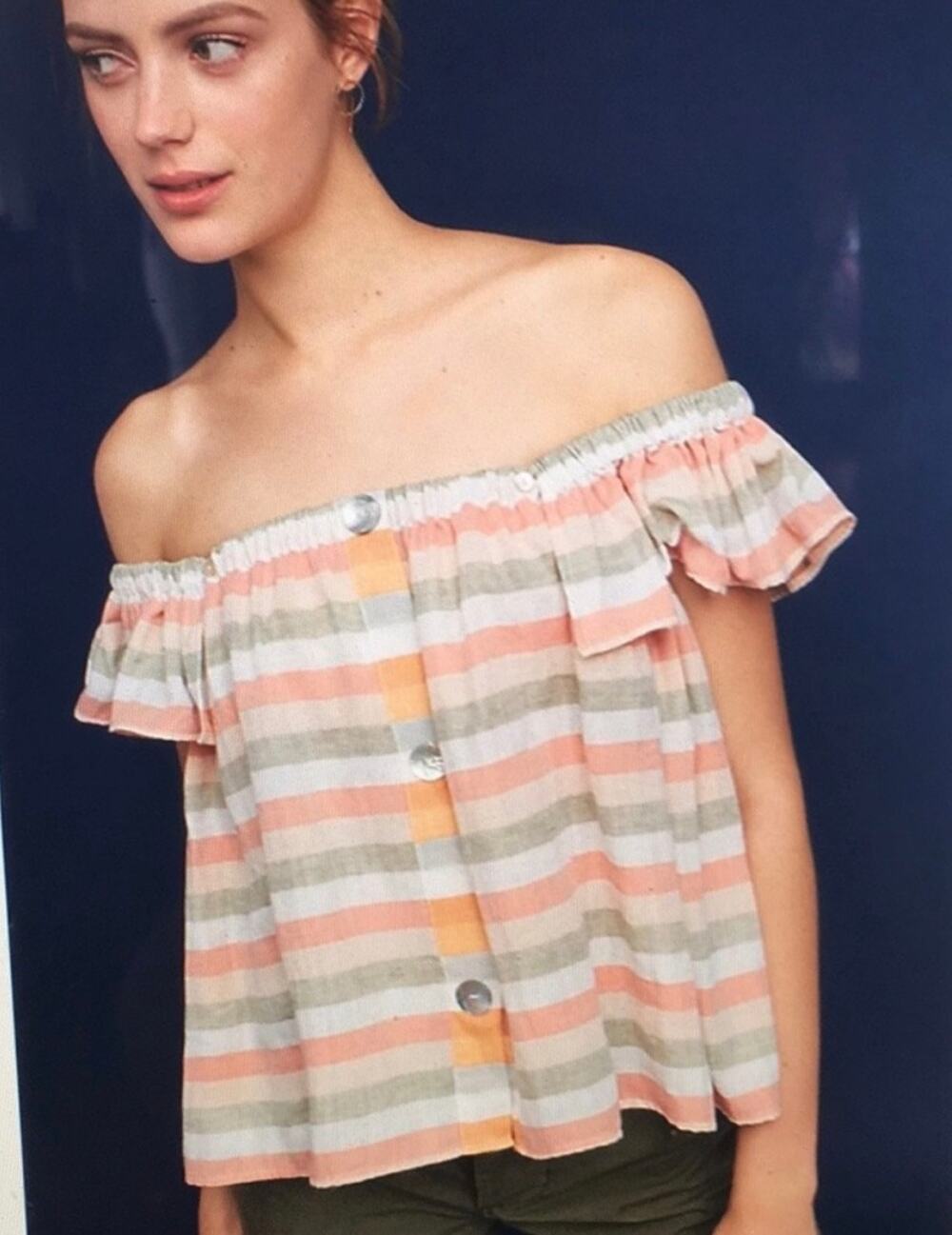 Anthropologie x Christine Alcalay Convertible Top Striped Cotton Sz M